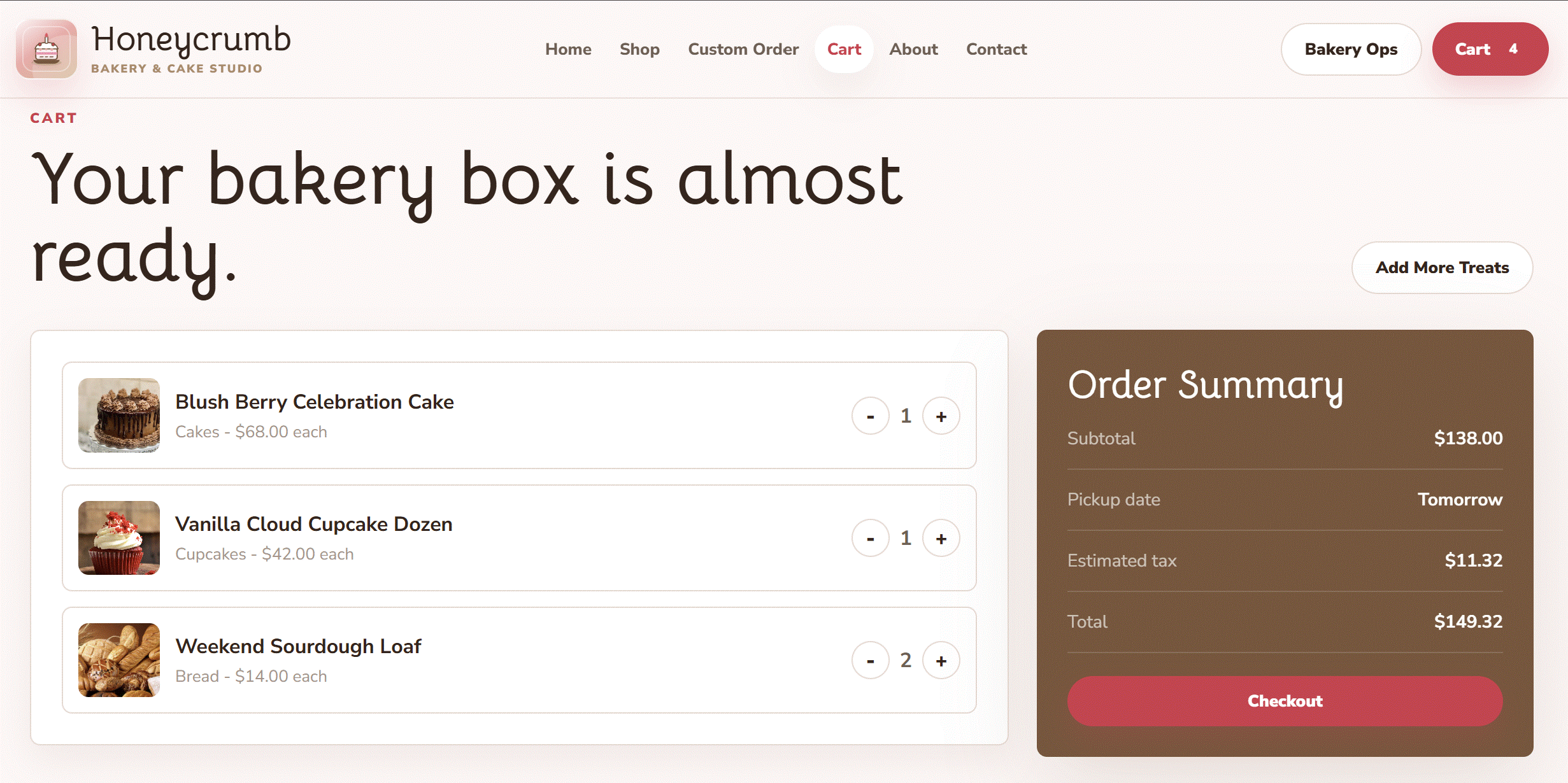 Honeycrumb bakery cart screen