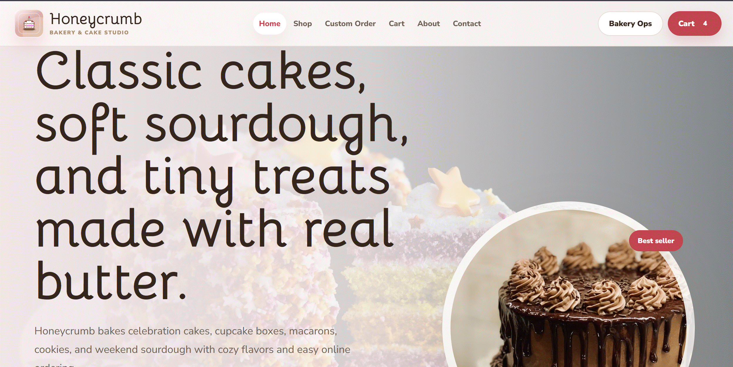 Honeycrumb bakery website homepage preview