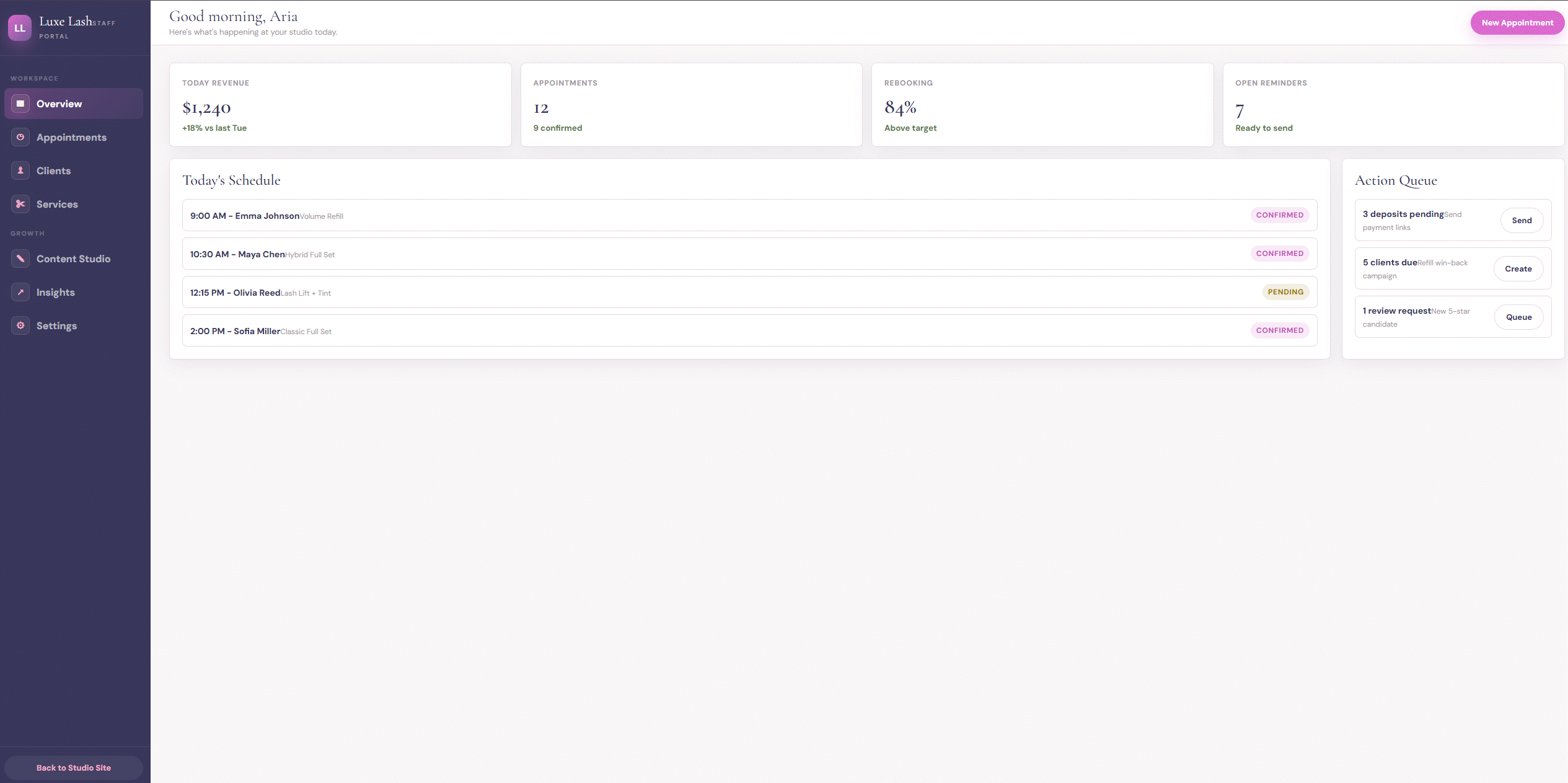 Salon CRM staff dashboard
